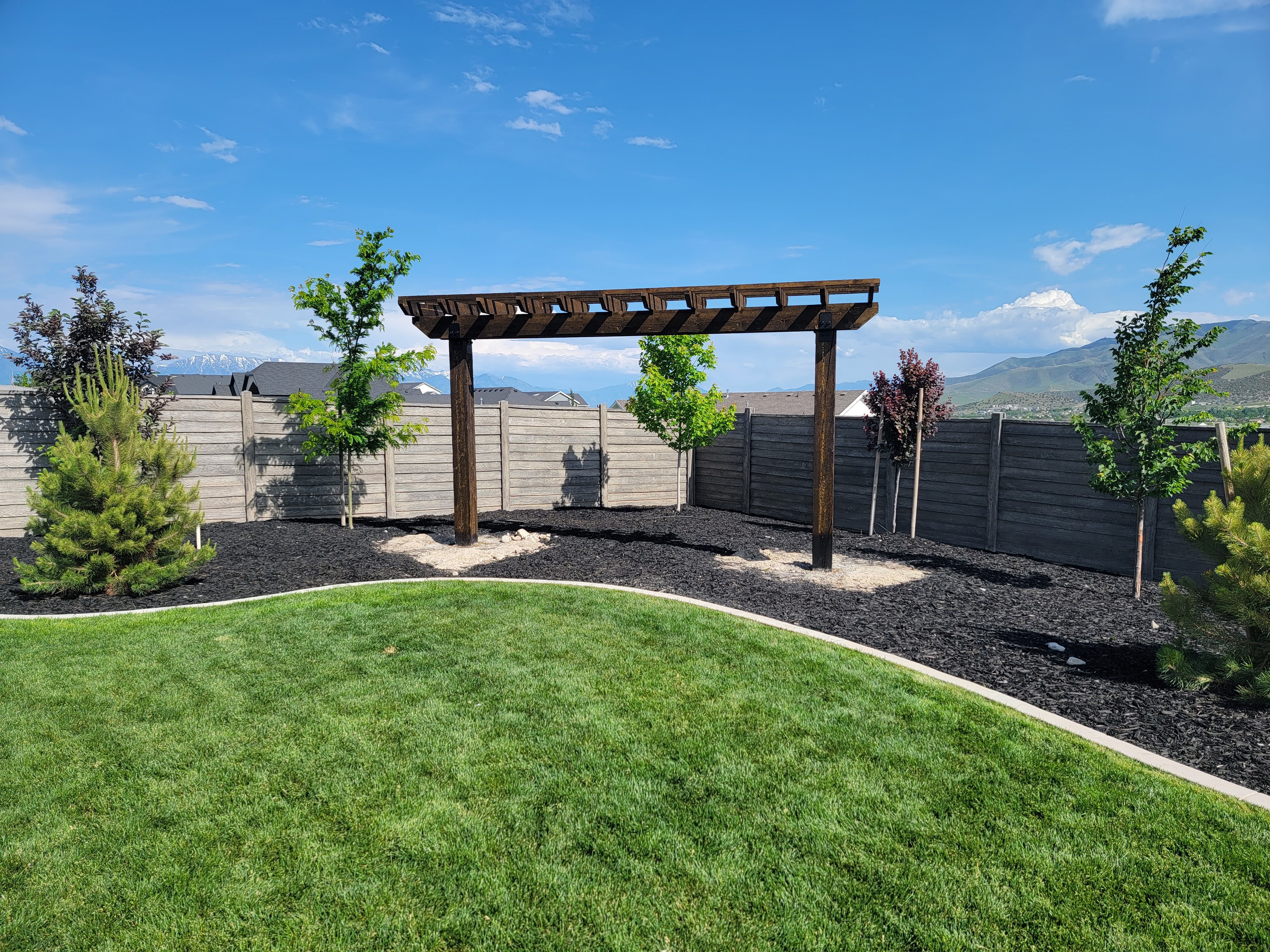 Custom timber pergola with mountain views